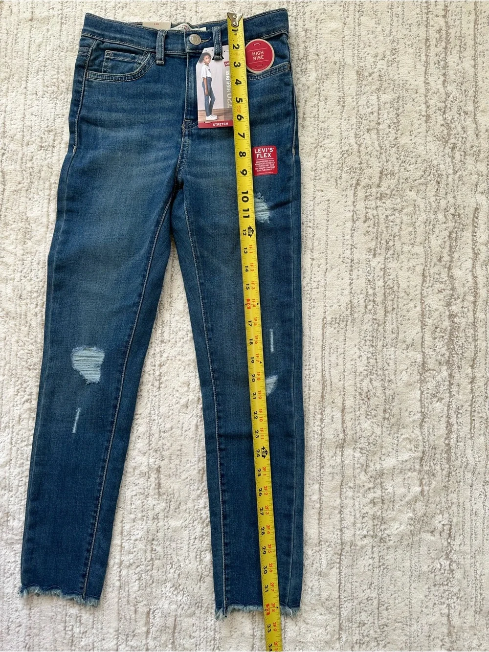 Levis 720 High Rise Super Skinny Jeans Girls 8 Blue Distressed Raw Hem